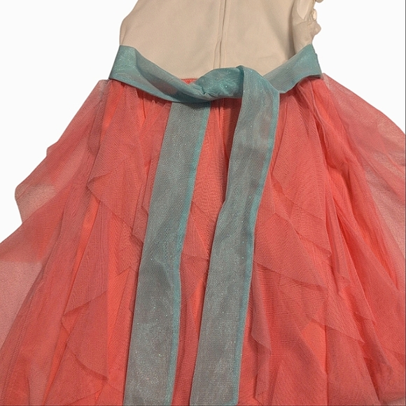 Floral Tulle Dress with Blue Shimmery Bow - Picture 3 of 4